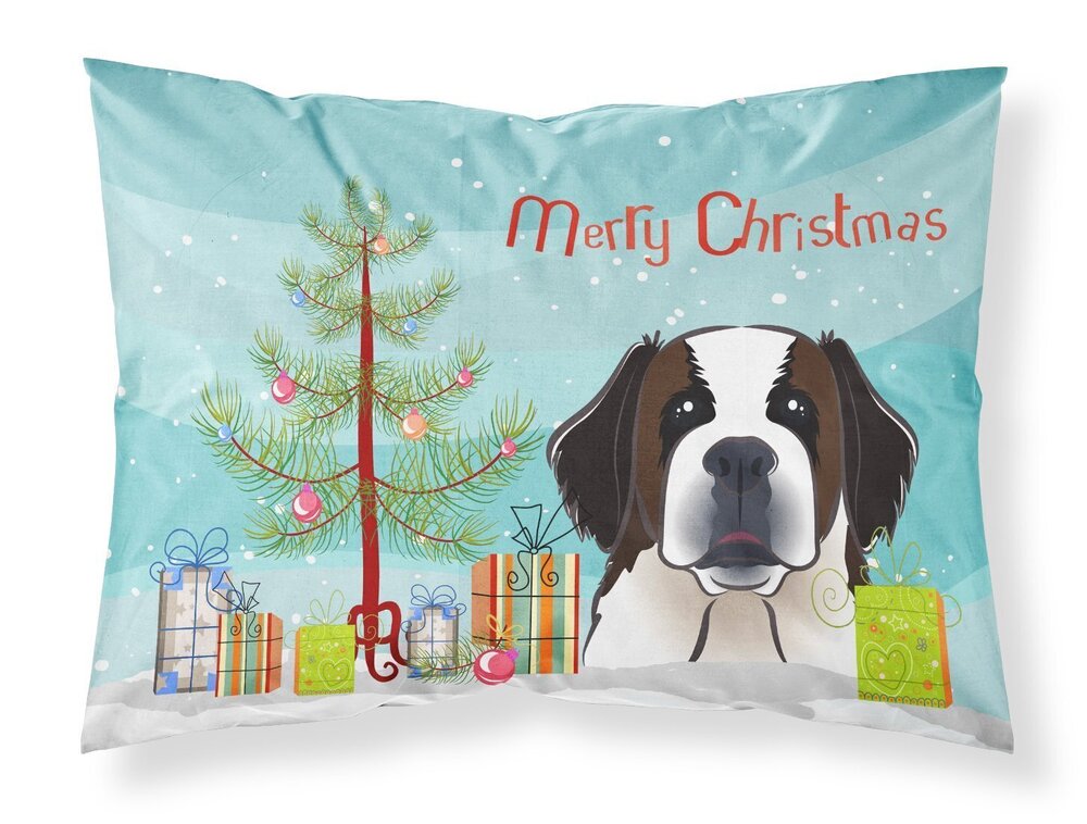 9691 BB1618PILLOWCASE Christmas Tree and Saint Bernard Fabric Standard